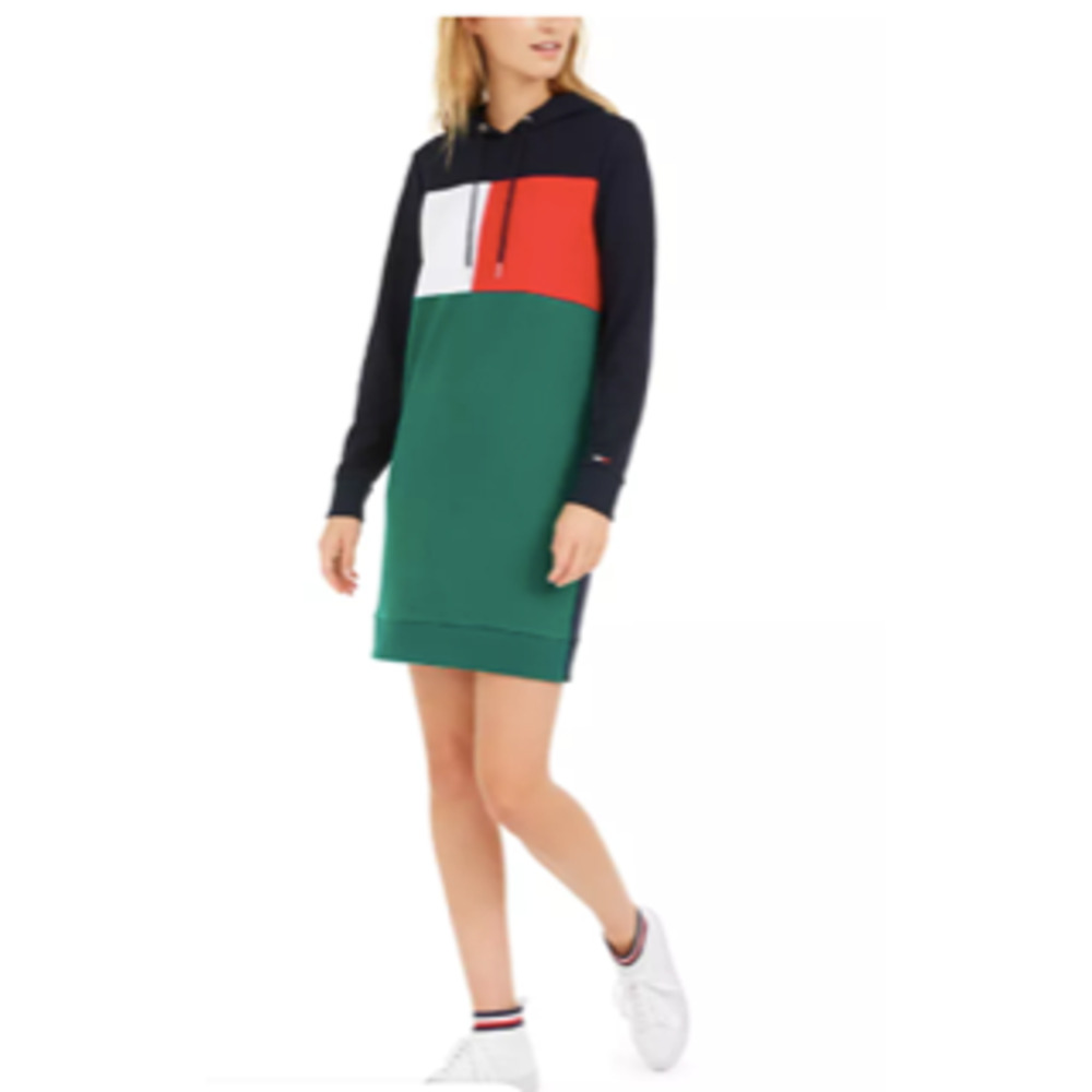 Tommy Hilfiger Navy/Green Logo Hoodie Dress